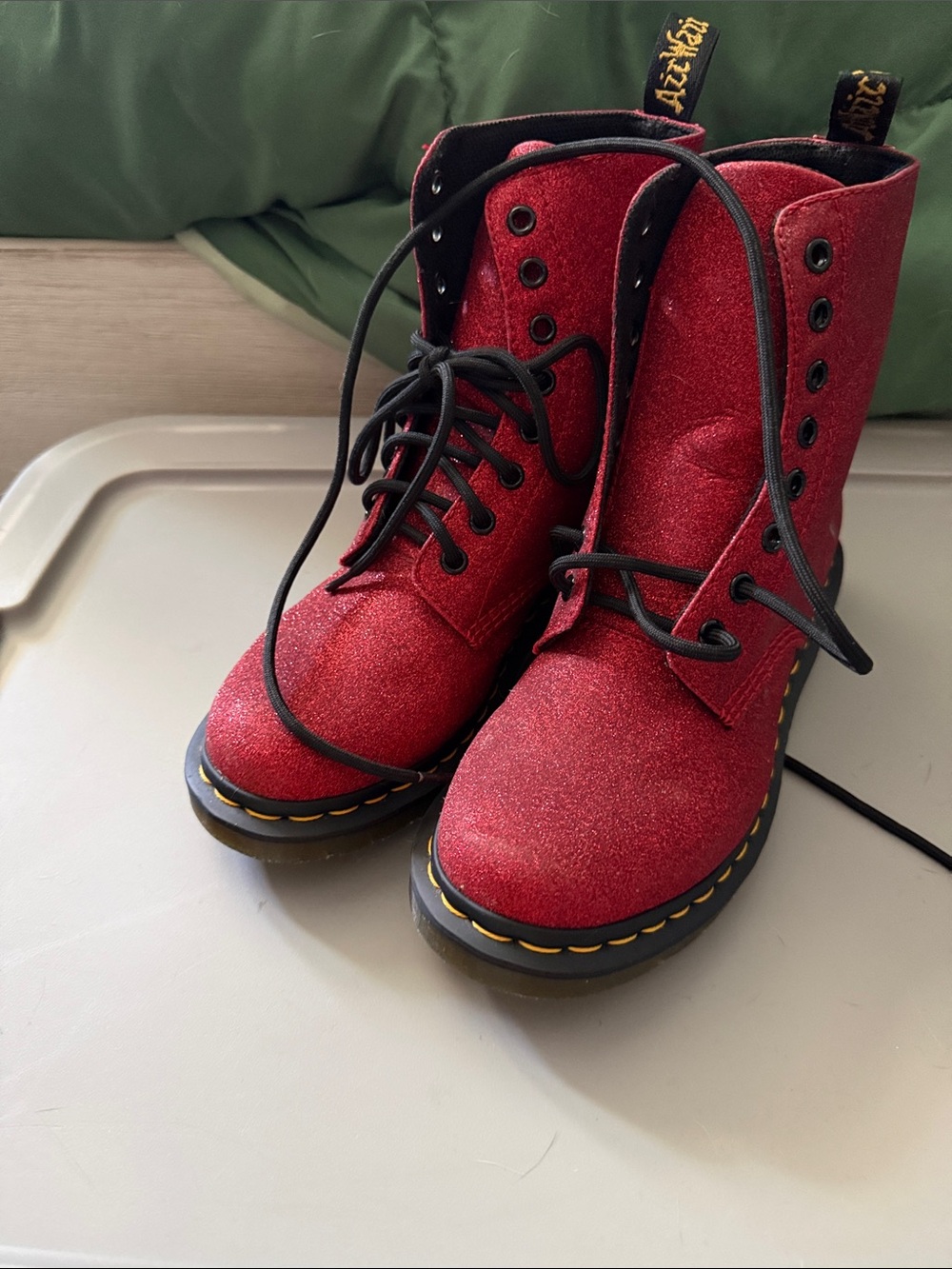 Dr. Martens Red Glitter Lace-Up Combat Boots